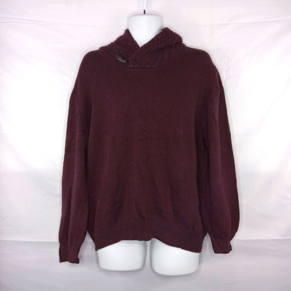Weatherproof Sweater Men Large Vintage Shawl Collar Sweatshirt Maroon - Picture 1 of 5
